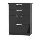 Ready Assembled Camden 4 Drawer Deep Chest In Black Gloss