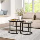 Living and Home Tea Glass Round Nesting Coffee Table Set Of 2 Black
