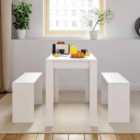 Living and Home Modern Dining Room Table And Benches Set 3 Piece White