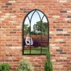 MirrorOutlet Arcus - Black Metal Framed Arched Outdoor Garden Wall Mirror 32" X 19" (83CM X 48CM)