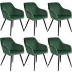 Tectake 6 Marilyn Velvet-look Chairs - Dark Green And Black