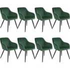 Tectake 8 Marilyn Velvet-look Chairs - Dark Green And Black