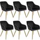 Tectake 6 Marilyn Velvet-look Chairs - Black And Gold