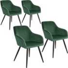 Tectake 4 Marilyn Velvet-look Chairs - Dark Green And Black