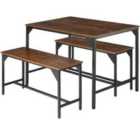 Tectake Bolton Kitchen Table And 2 Benches Set - Dark Brown