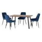 Seconique Quebec Straight & Avery Dining Set - Medium Oak Effect/Sapphire Blue Velvet