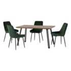 Seconique Quebec Straight & Avery Dining Set - Medium Oak Effect/Emerald Green Velvet