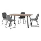 Seconique Quebec Wave & LUKas Dining Set - Medium Oak Effect/Grey Velvet