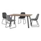 Seconique Quebec Straight & LUKas Dining Set - Medium Oak Effect/Grey Velvet