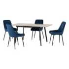 Seconique Avery Extending Dining Set - Concrete/Sapphire Blue Velvet