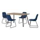 Seconique Quebec Straight & LUKas Dining Set - Medium Oak Effect/Sapphire Blue Velvet