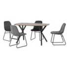 Seconique Athens Rect & LUKas Dining Set - Medium Oak Effect/Grey Velvet