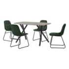 Seconique Athens Rect & LUKas Dining Set - Concrete/Emerald Green Velvet