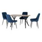 Seconique Athens Rect & Avery Dining Set - Medium Oak Effect/Sapphire Blue Velvet