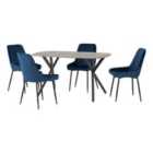 Seconique Athens Rect & Avery Dining Set - Concrete/Sapphire Blue Velvet