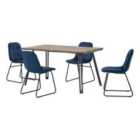 Seconique Quebec Wave & LUKas Dining Set - Medium Oak Effect/Sapphire Blue Velvet