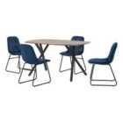 Seconique Athens Rect & LUKas Dining Set - Medium Oak Effect/Sapphire Blue Velvet