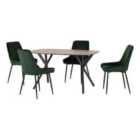 Seconique Athens Rect & Avery Dining Set - Medium Oak Effect/Emerald Green Velvet