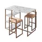 Teamson Home Marmo 3 Pieces Breakfast Dining Set Faux White Marble Tabletop And Gold-brass Finish Legs