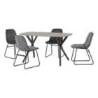 Seconique Athens Rect & LUKas Dining Set - Concrete/Grey Velvet