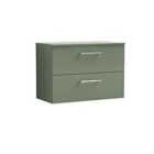 Nuie Arno 800mm Wall Hung 2 Drawer Vanity & Worktop Satin Green
