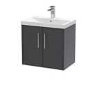 Hudson Reed Juno 600mm Wall Hung 2 Door Vanity & Thin-Edge Basin - Graphite Grey