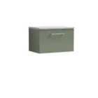 Nuie Arno 600mm Wall Hung 1 Drawer Vanity & Bellato Grey Laminate Top Satin Green