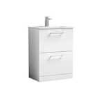 Nuie Arno 600mm Floor Standing 2 Drawer Vanity & Minimalist Basin Gloss White