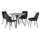 Seconique Athens Round & Avery Dining Set - Concrete/Emerald Green Velvet