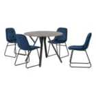 Seconique Athens Round & LUKas Dining Set - Concrete/Sapphire Blue Velvet