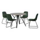 Seconique Athens Round & LUKas Dining Set - Concrete/Emerald Green Velvet