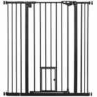 Pawhut Extra Tall Wide Dog Gate With Cat Flap 104cmh X 74-101cmw Black