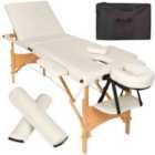 Tectake Massage Table Set Daniel, Removable Headrest, Armrests, Face Pad And Bolster Cushions - Cream