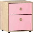 Junior Vida Neptune 2 Drawer Bedside Table Chest Cabinet Bedroom Storage Furniture, Pink & Oak