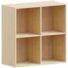 Vida Designs Durham 4 Cube Storage Bookcase Shelving Display Unit, Oak & Set Of 2 Cube Storage Basket, Grey