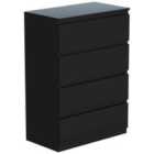 Vida Designs Denver 4 Drawer Chest Of Drawers Handle Free Modern Bedroom Furniture, Black