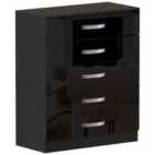 Vida Designs Hulio 5 Drawer Chest Of Drawers High Gloss Bedroom Furniture, Black