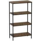 Vida Designs Brooklyn 4 Tier Bookcase Industrial Style Freestanding Display Shelving Unit, Dark Wood