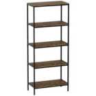 Vida Designs Brooklyn 5 Tier Bookcase Industrial Style Freestanding Display Shelving Unit, Dark Wood