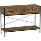 Vida Designs Brooklyn 3 Drawer Console Table With Shelf Industrial Hallway Entryway Furniture, Dark Wood