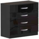 Vida Designs Hulio 4 Drawer Chest Of Drawers High Gloss Bedroom Furniture, Black