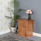 Carved Mango Wood Bedside Table With Storage