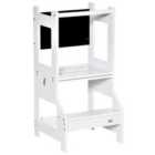 HOMCOM 2 In 1 Kids Kitchen Step Stool Helper With Safety Rail, White