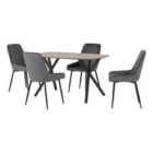 Seconique Athens Rect & Avery Dining Set - Medium Oak Effect/Grey Velvet