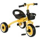 AIYAPLAY Trike With Adjustable Seat Basket Kids Tricycle Yellow