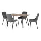 Seconique Quebec Straight & Avery Dining Set - Medium Oak Effect/Grey Velvet