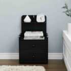 Livingandhome Wooden 2-drawer Bedside Table Nightstand With A Shelf, Black