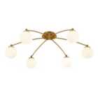 Lighting Collection Opal And Brass 6Lt Ceiling