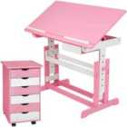 Tectake Height-adjustable Desk plus Filing Cabinet - Rose