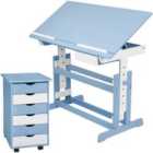 Tectake Height-adjustable Desk plus Filing Cabinet - Blue